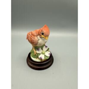 Andrea by Sadek Cardinal Figurine #6350 with Wooden Base – Vintage Bird Decor